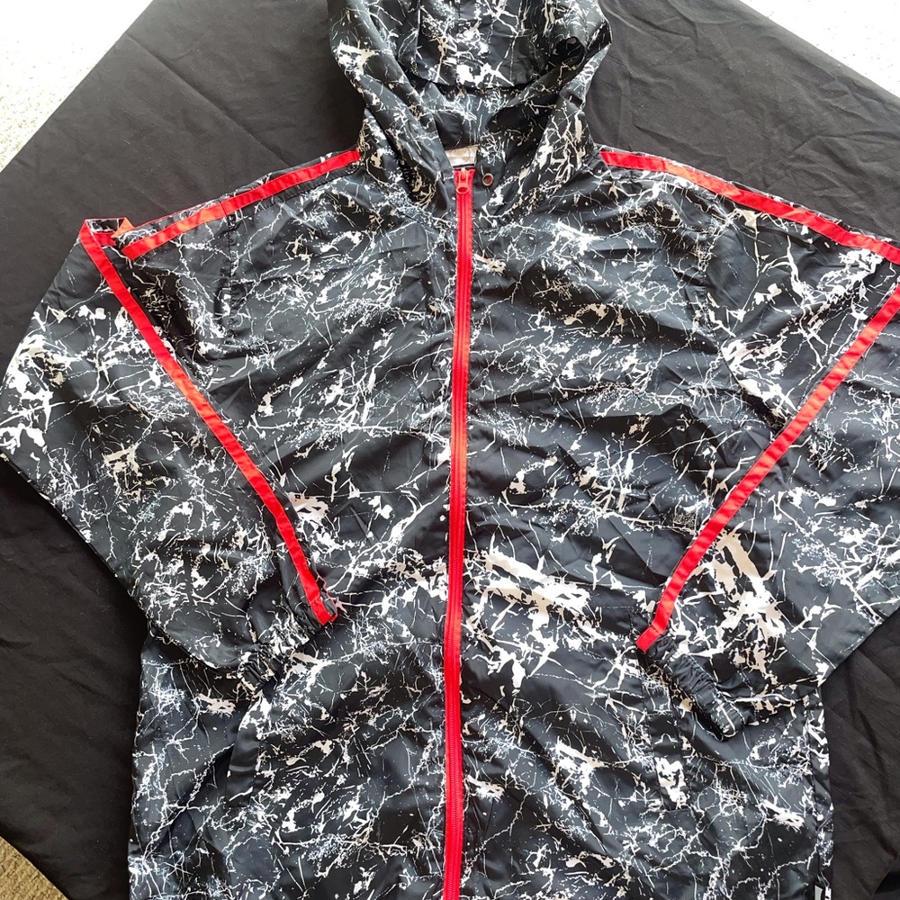 Black and White Marble Print Windbreaker Jacket